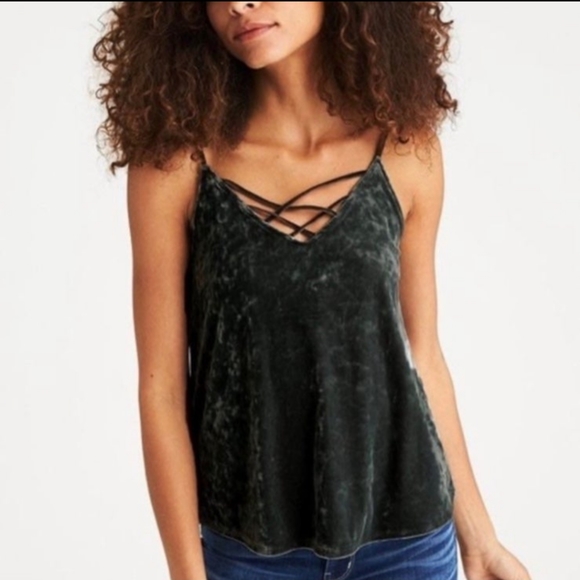 American Eagle Outfitters Tops - American Eagle Outfitters Dark Green Velvet Strappy Tank Medium
